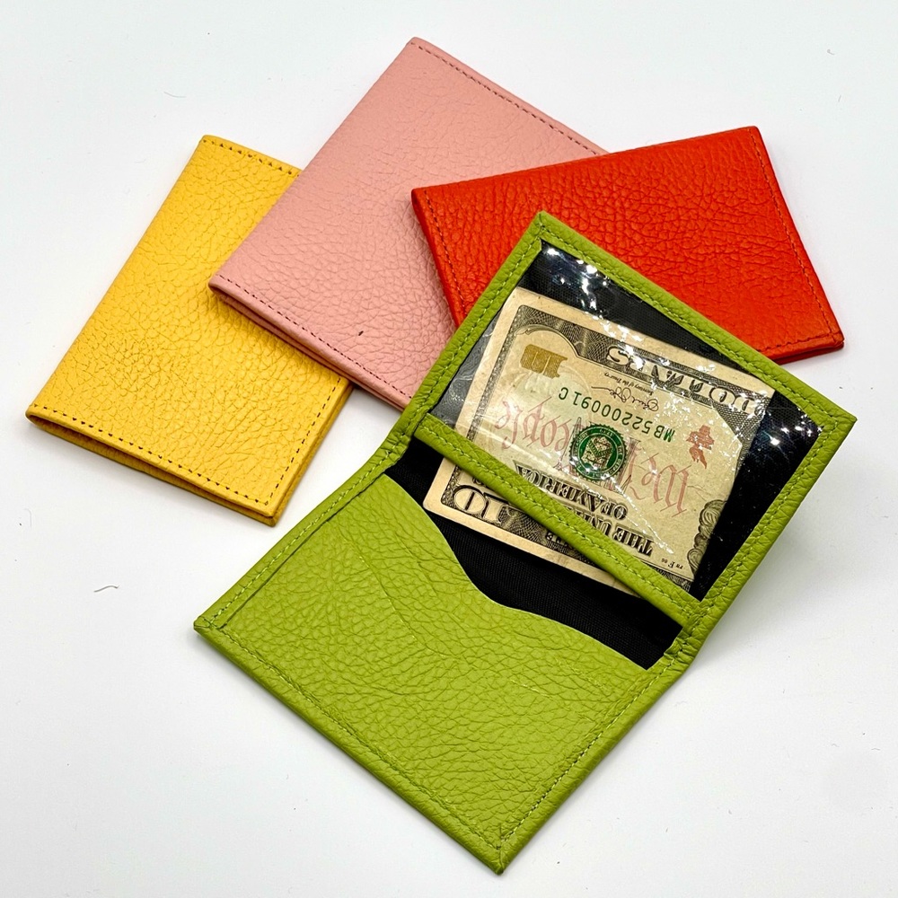 NWOT SLIM-FOLD LEATHER WALLET IN FUN POP COLORS, PERFECT FOR CASH/CARDS, MEXICAN